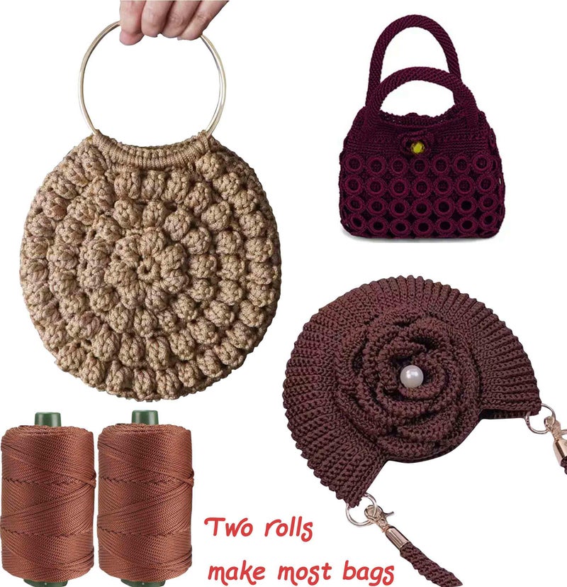 Clisil 400gram Art Yarn Cord Light Brown Polyester Yarn Macrame Knitting Crocheting DIY Bags Crochet Basket Summer Hat Craft Cord 3mm Macrame Cord Rope 438yds 1314 Feet - Image 4